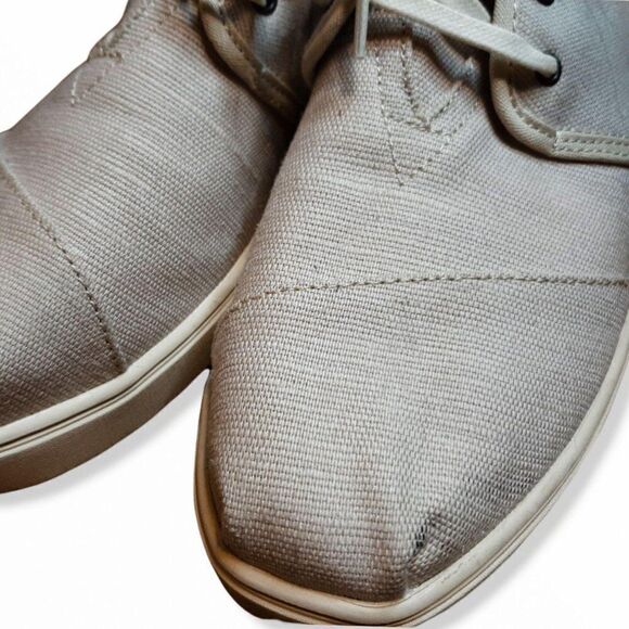 Tom's Bota Beige Canvas Lace Up Shoes sz W 11 - Picture 2 of 6